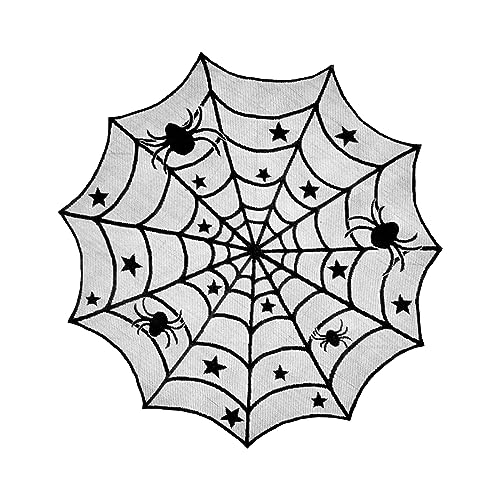 Halloween Spinnennetz Tischdecke,Tischdeko Spinnen Netz Halloween Deko,Runde Spitze Spinnennetze Tischdecke,Halloween Tischdecke Rund Schwarz Spinnennetz,Tischdecke aus Halloween Spitze 3D Fledermaus von HOTMNTY