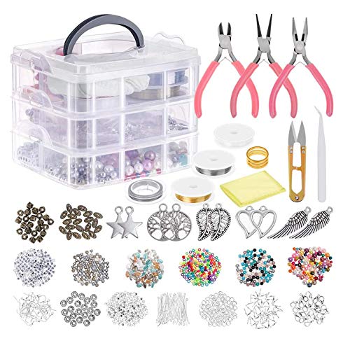 HOTOOLME Schmuck Basteln Set Schmuckherstellungs-Set mit Schmuckzange, Perlendraht, Schmuckperlen für die Reparatur von Schmuck, Halskette, Ohrringen, Armbändern, Geschenk für Mädchen, Frauen von HOTOOLME