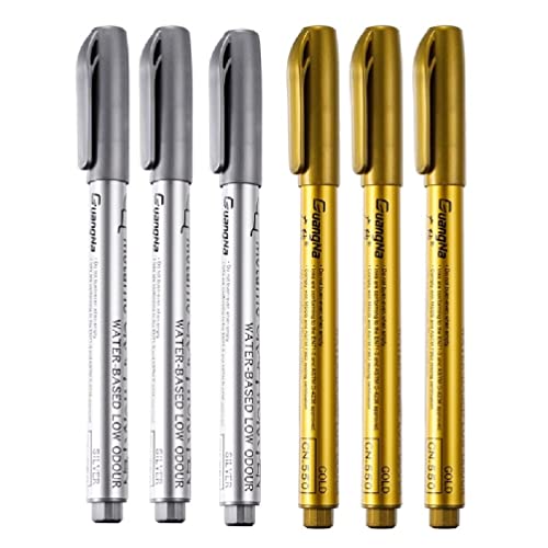 1/2/6 Stücke Acrylfarbenstifte Marker Set Gold Silber Permanent Acrylmarker Dauermarker Zeichnung Stift Schnell trockener Harz Zeichnung Stift von HOTU