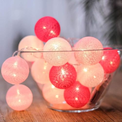 HOTUT Baumwollkugeln Lichterkette, 3,3 m Cotton Ball Lichterkette, 20 LED Kugeln Lichterkette Batterie, bunte Kugel Lichterkette für Kinderzimmer Schlafzimmer Weihnachten Hochzeit Party von HOTUT