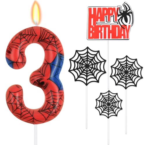 HOTUT Geburtstagskerzen Zahlen 3,Spinne Deko,Kerzen Geburtstag mit Spinnennetz Set,Happy Birthday Kuchen Kerzen Set,Blau Rot Zahlenkerze,Spinne Thema Party Kerzen für Jungen Mädchen 3. Geburtstag HOTUT Geburtstagskerzen Zahlen 3,Spinne Deko,Kerzen Geburtstag mit Spinnennetz Set,Happy Birthday Kuchen Kerzen Set,Blau Rot Zahlenkerze,Spinne Thema Party Kerzen für Jungen Mädchen 3. Geburtstag von HOTUT
