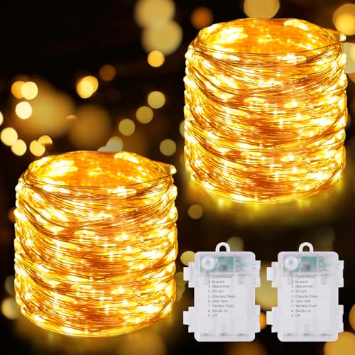 HOTUT Lichterkette Batterie, 2x10m100 LED Lichterkette,LED Warmweiß Innen Lichterketten, 8 Modi Lichterkette Draht, Lichterkette für Innen Außen Weihnachten, Schlafzimmer, Party,Hochzeit,Garten von HOTUT