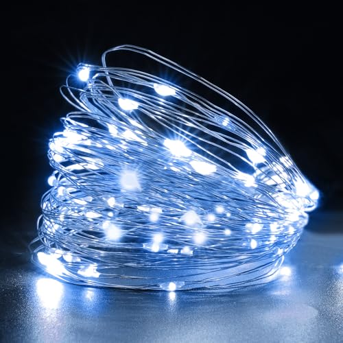 HOTUT Lichterkette Kaltweiß, 2 Stück Lichterkette Batterie, 10m 100LEDs Lichterketten Kupferdraht, Klein Innen Lichterkette für Schlafzimmer, Party, Hochzeit, Weihnachten, DIY deko von HOTUT