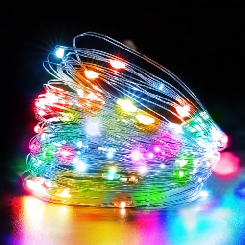 HOTUT Lichterkette Mehrfarbig, 2 Stück Lichterkette Batterie, 10m 100LEDs Lichterketten Kupferdraht, Klein Innen Lichterkette für Schlafzimmer, Party, Hochzeit, Weihnachten, DIY deko von HOTUT