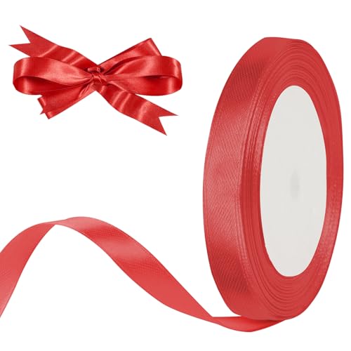 HOTUT Satinband Rot, 10mm Rot Geschenkbänder Breit, 22 M Schleifenband Deko Rot, Dekoband für Geschenkverpackung Brautstrauß Basteln Geburtstag Deko von HOTUT