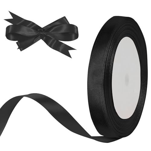 HOTUT Satinband schwarz, 10mm schwarz Geschenkbänder Breit, 22 M Schleifenband schwarz, Dekoband für Geschenkverpackung Brautstrauß Basteln Geburtstag Deko von HOTUT