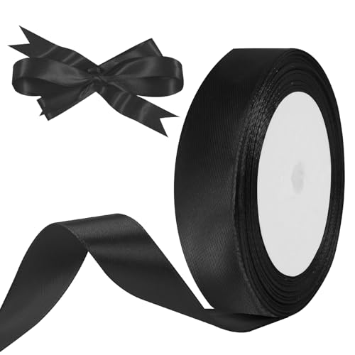 HOTUT Satinband schwarz, 20mm schwarz Geschenkbänder Breit, 22 M Schleifenband schwarz, Dekoband für Geschenkverpackung Brautstrauß Basteln Geburtstag Deko von HOTUT