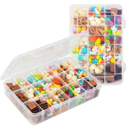 HOTUT Snackbox mit 24 Fächern, 2 Stück Snackteller mit Deckel für Reise Mahlzeit Party, Einstellbar Aufbewahrungsbox für Schmuck Ohrringe Kleinteile, transparente Sortierboxen von HOTUT