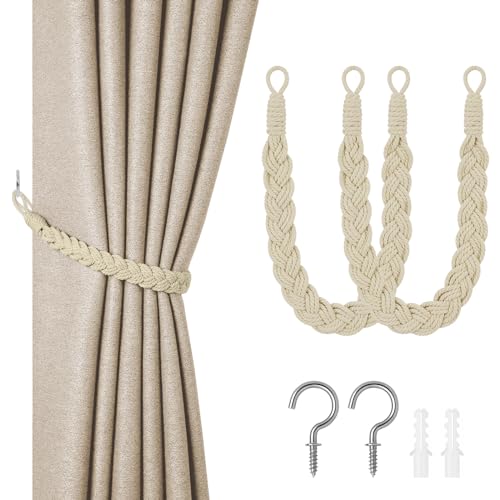 HOTUT Vorhang Raffhalter, 2 Stück Curtain Rope Buckle, Handgestrickte Vorhang-Raffhalter, Vorhangbinder, Gardinen Raffhalter für Haus Office, Wohnzimmer, Schlafzimmer-Beige von HOTUT