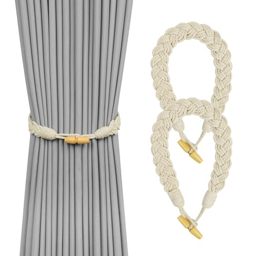 HOTUT Vorhang Raffhalter, 2 Stück Curtain Rope Buckle, Handgestrickte Vorhang-Raffhalter, Vorhangbinder, Gardinen Raffhalter für Haus Office, Wohnzimmer, Schlafzimmer - Hornschnalle von HOTUT