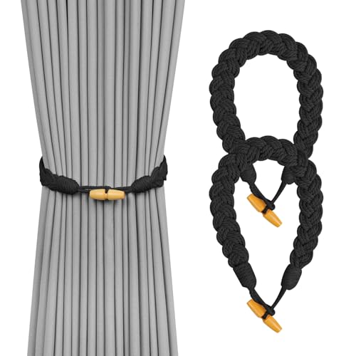 HOTUT Vorhang Raffhalter, 2 Stück Curtain Rope Buckle, Handgestrickte Vorhang-Raffhalter, Vorhangbinder, Gardinen Raffhalter für Haus Office, Wohnzimmer, Schlafzimmer - Hornschnalle von HOTUT