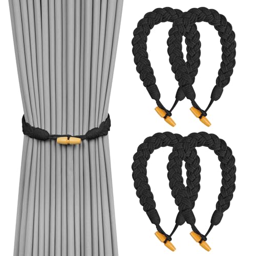 HOTUT Vorhang Raffhalter, 4 Stück Curtain Rope Buckle, Handgestrickte Vorhang-Raffhalter, Vorhangbinder, Gardinen Raffhalter für Haus Office, Wohnzimmer, Schlafzimmer - Hornschnalle von HOTUT