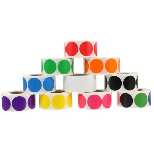 HOUDERCO 10 Rollen kleine runde Aufkleber Etiketten kreisförmig Tasse Aufkleber bunte Aufkleber beschriftungsschilder labels markers farbige Aufkleberpunkte Klebepunkte Kupferstichaufkleber von HOUDERCO