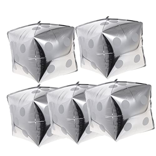 HOUDERCO 5St Würfel Dekoration für Junggesellinnenabschiede LED-Ballonlichter Aufblasgerät Blase event wand polsterung Luftballons für Geburtstagsfeiern Jumbo-Ballons Aluminiumfolie Silver von HOUDERCO