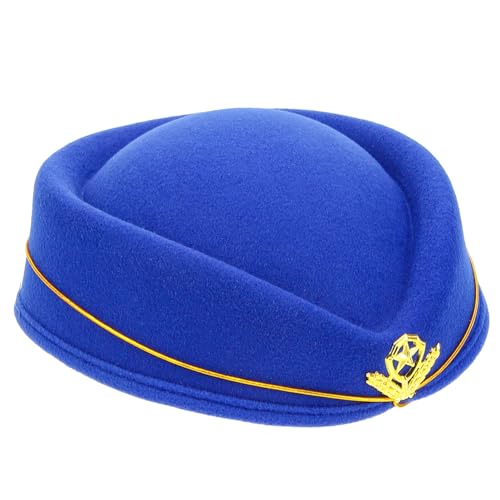 HOUDERCO Flugbegleiter Hut Kappe Zaubererhut Mütze für Frauen Hut mit Sonnenblende Pilot stewardess hut Flugbegleiterhut Fliegeruniformmütze Stewardess-Mütze Party-Cosplay-Hut Wolle Blue von HOUDERCO