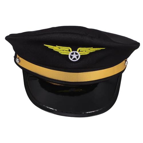 HOUDERCO Flugbegleiterhut Für Erwachsene Verstellbare Airline Pilotenmütze Kostüm Accessoire Für Halloween Cosplay Und Karneval Schwarzer Partyhut Mit Airline von HOUDERCO