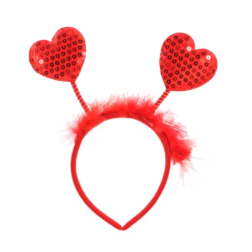 HOUDERCO Rotes Pailletten Herz Stirnband Für Valentinstag Braut Stirnband Mit Funkelnden Herz Detail Für Hochzeitsfeiern Und Foto Requisiten von HOUDERCO