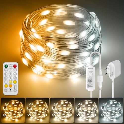 HOUHUI LED Lichterketten 15m,Warm Bis Kühle Weiße Innenleuchte &Außen mit Fernbedienung,8 Modi 2700K-6500K Dimmbare Weiße Fee Lights,IP67 Wasserdicht für Weihnachten schlafzimmer Party Garten Hochzeit von HOUHUI