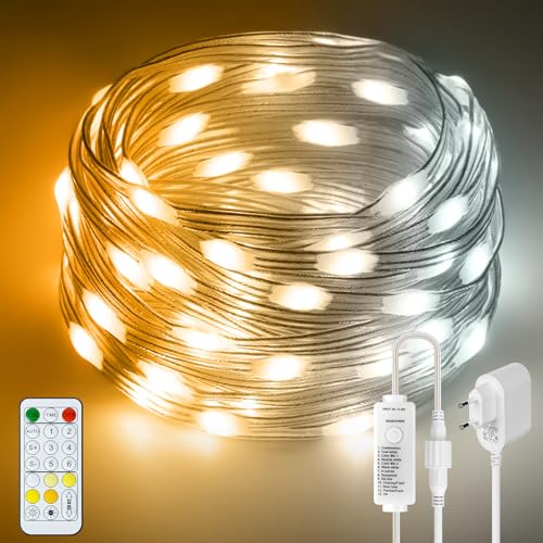 HOUHUI LED Lichterketten 30m,Warm Bis Kühle Weiße Innenleuchte &Außen mit Fernbedienung,8 Modi 2700K-6500K Dimmbare Weiße Fee Lights,IP67 Wasserdicht für Weihnachten schlafzimmer Party Garten Hochzeit von HOUHUI