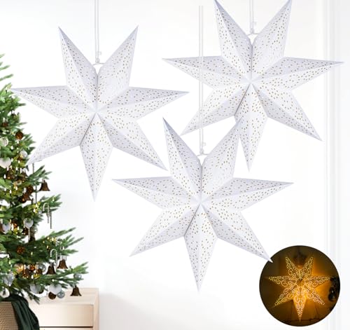 HOUISM 3Stück Weihnachtsstern Papierstern Lampenschirm Faltsterne 45cm 7-zackig Papier Faltsterne für Hochzeitsfeier Home Geburtstag Fensterdeko von HOUISM