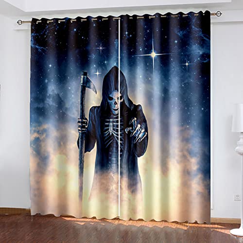 HOUKAI Vorhänge Kinderzimmer Junge 3D Stern Totenkopf Kreativ Vorhänge Jungen Kinder Mädchen 200x214 cm Vorhänge Blickdicht Dekor Schlafzimmer, Verdunkelungs Fenster Vorhang Panels, Gardinen Mit Ösen von HOUKAI