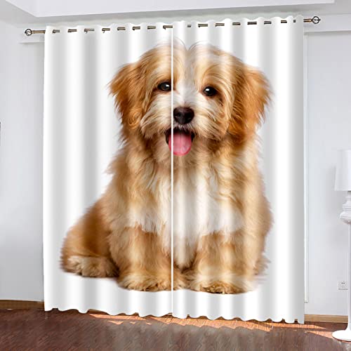 Vorhänge Kurz Fenster Wohnzimmer 3D Modisch Niedliches Tier Hund Vorhang Verdunkelung Blickdicht Gardinen 140x160 Cm Vorhänge Schlafzimmer Mit Muster Modern 2Er Set, Vorhänge Für Kinder Mit Ösen von HOUKAI