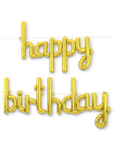 HOUSE OF PARTY Happy Birthday Ballon, Gold - 18 Zoll | Kursive Geburtstagsballons Buchstaben für Geburtstagsfeier Dekoration | Folie Happy Birthday Luftballons Buchstaben von House of Party