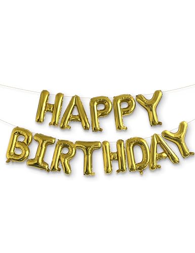 House of Part Happy Birthday Luftballons, Gold, 40,6 cm, Großgeburtstagsballons für Dekorationen, Folie, umweltfreundliche Luftballons, Buchstaben für Geburtstagsfeiern von House of Party