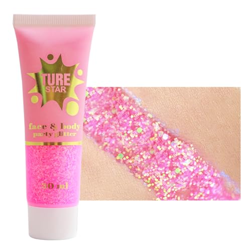 Body Glitter Gel, Face Glitters Body Gel Sequins Shimmer Liquid Eyeshadow, Glitter Sequins Chunky für Glitzer Gesicht Haare Lippen Nägel Make Up Kosmetik Festival Party,30ML von HOUSN