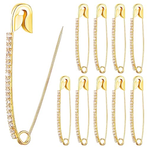 10 Stück Gold Strass Sicherheitsnadeln Broschen Pullover Schal Clips Faux Kristall Broschen Glänzend Brosche Pins für Frauen oder Mädchen Röcke Pullover Schal Revers Hut Zubehör von HOUSWEETY