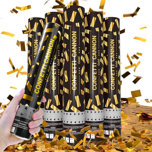 HOVCEH Konfettikanone, 5 Stück Party Popper 40 cm im Konfettikanonen Set, Konfettikanone Hochzeit, Konfetti Gold, Konfetti Popper für Hochzeit, Party, Geburtstag, Silvester von HOVCEH