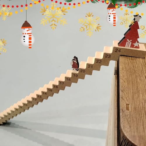 HOVCEH Weihnachtsmann Treppe Adventskalender, 2024 Santa Climbing Staircase Countdown Kalender, Holz Santa Staircase Adventskalender,Weihnachts-Countdown Dekoration für Home Office Table Top Kalender von HOVCEH