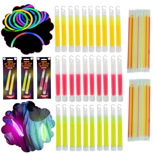 60pcs Glow Sticks Glow in the Dark Bendable Sticks Non-Toxic, Non-Flammable Sticks with Connectors and Hook, Light Sticks Bulk Party Pack von HOVUK