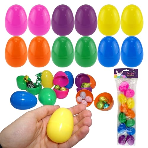 HOVUK® 12 x Ostereier aus Kunststoff, 5,8 cm, bunt, für Kinder, Bastelaktivitäten, Eiersuche, Korbfüller, Überraschungseier, zum Befüllen mit Schokolade und Süßigkeiten, Partyzubehör von HOVUK