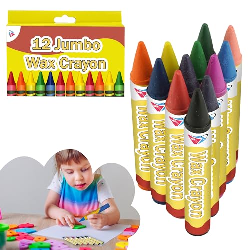 HOVUK® Jumbo-Wachsmalstifte für Kinder, sicher, ungiftig, leicht zu greifen, Kleinkind-Erstmalstifte, Kunst und Handwerk (Jumbo-Wachsmalstifte, 12 Stück) von HOVUK