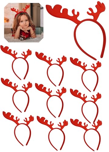 HOVUK 10 x Weihnachts-Stirnband mit rotem Rentiergeweih, Weihnachts-Stirnbänder für Frauen, Weihnachts-Stirnbänder für Party, Kostüm, Kopfbedeckung, Urlaub, festlich, 11 cm von HOVUK