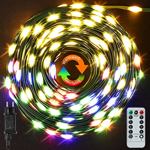 HOVVIDA Lichterkette Außen 40M 400 LED, Warmweiß und Mehrfarbig 2 in 1 IP65 Wasserdicht 31V Lichterkette für Weihnachtsbaum, 6 Lichtmodi von HOVVIDA