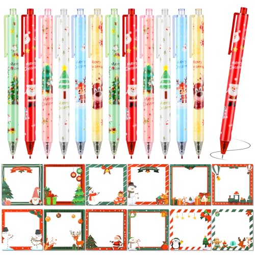 HOWAF 12 Kugelschreiber Weihnachten & Haftnotizen Weihnachten, Weihnachtsstifte Stifte Weihnachten, Weihnachten Haftnotizen Klebezettel für Weihnachts Schule, Geschenke Weihnachten Kinder von HOWAF