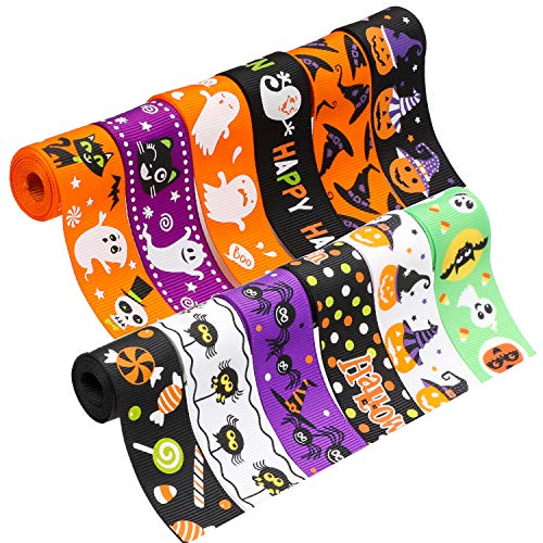 HOWAF 12 Rollen Halloween Grosgrain Bänder Dekoband Halloween Geschenkband Ripsband stoffband für DIY, Halloween Dekoration, Halloween Geschenkverpackung, 11M, 25mm von HOWAF