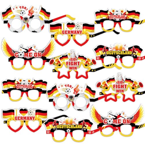 HOWAF 12 Stk Deutschland Fußball Partybrille, Deutschland Flagge Brillen Deutschland EM Fußball Papierbrille Fußball EM Foto Requisiten für ans der deutschen Nationalmannschaft EM Deko von HOWAF