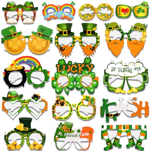 HOWAF 16 Stück St Patricks Day Accessoires Brille, Saint Patricks Day Partybrillen Kleeblatt Irish Kobold Brillen Glücksklee Foto Requisiten für St Patricks Day Deko St. Patricks Day Accessoires von HOWAF