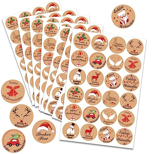 HOWAF 192 Stück Aufkleber Weihnachten Rund Weihnachtsaufkleber Selbstklebend Weihnachtssticker Weihnachtsetiketten Geschenkaufkleber Weihnachten für Umschlag, Geschenktüten, Geschenkverpackungen von HOWAF