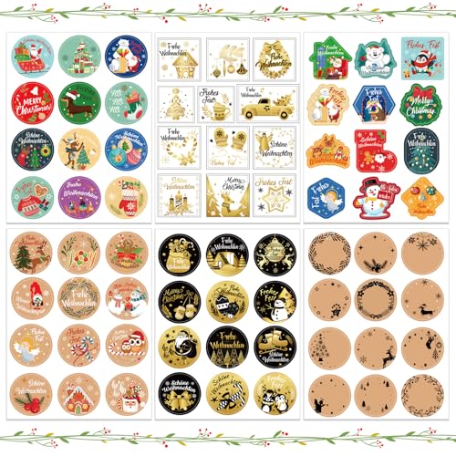 HOWAF 216 Stück Frohe Weihnachten Aufkleber Weihnachten Geschenkaufkleber Weihnachten Weihnachtsaufkleber zum Beschreiben, Weihnachtsaufkleber Selbstklebend Namensaufkleber Sticker Weihnachten Sticker von HOWAF