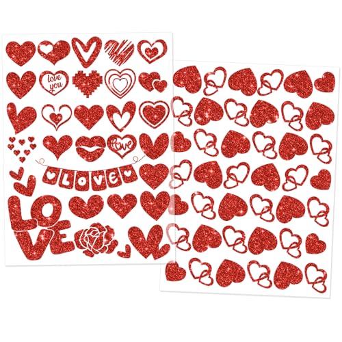 HOWAF 219 Stück Herz Aufkleber Glitzer Rot Herz Sticker Herzen Aufkleber Selbstklebend Love Herzaufkleber Scrapbooking Dekoration Liebe Kinder Geburtstag Valentinstag Hochzeit von HOWAF