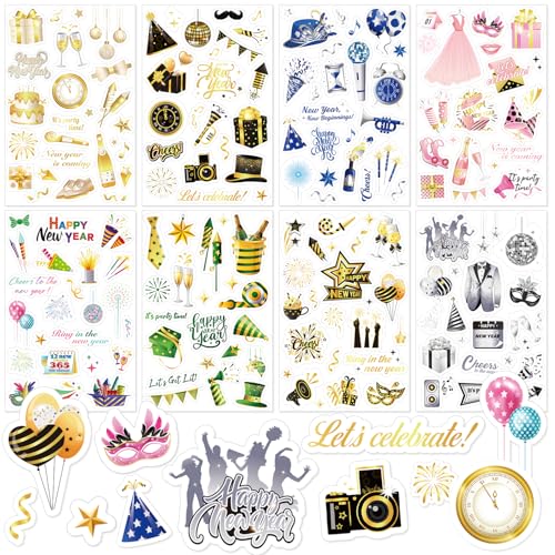 HOWAF 24 Blätter Aufkleber Silvester 2025, Happy New Year Aufkleber Selbstklebend Sticker Silvester Aufkleber Frohes Neues Jahr für DIY Silvester Geschenk, Silvester Accessoires, Silvester Deko 2025 von HOWAF