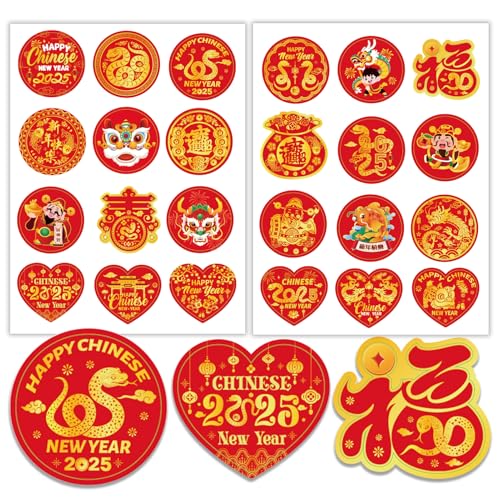 HOWAF 240 Chinesische Neujahr 2025 Aufkleber, Jahr der Schlange Aufkleber Chinesische Neujahr Aufkleber 2025 Aufkleber für Chinesische Neujahr Deko 2025 Chinese New Year Decorations Party Supplies von HOWAF