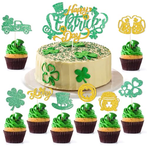 HOWAF 25 St Patricks Day Tortendeko, Happy St. Patricks Day Cake Topper St Patricks Day Cupcake Topper Kleeblatt Cupcake Topper Kuchendeko für St Patricks Day Accessoires, Irish St Patricks Day Deko von HOWAF