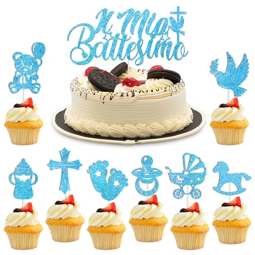 HOWAF 25 Taufe Kuchen Dekorationen Baby, Blau Taufe Kuchen Topper Meine Taufe Kuchen Topper Taufe Kuchen Dekorationen Baby, Taufe Partei begunstigt, Taufe Baby Dusche Dekorationen von HOWAF