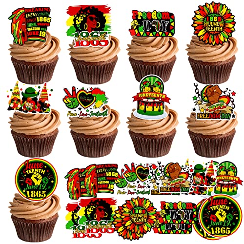 HOWAF 27 Stück Happy Juneteenth Cupcake-Topper, Afrika American Independence Day Cake Toppers, Juneteenth Freedom Day Cupcake Picks, Juneteenth Food Picks for Juni 19th 1865 Celebration Party Cake Decoration von HOWAF