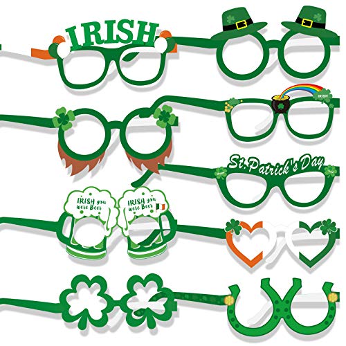 HOWAF 27 Stücke St. Patricks Day Brillen Glücklich Irisch Kleeblatt Leprechaun Hut Papier Foto Requisiten St.Patricks Day Deko Kostüm Zubehör Party Brille für Kinder Erwachsene von HOWAF